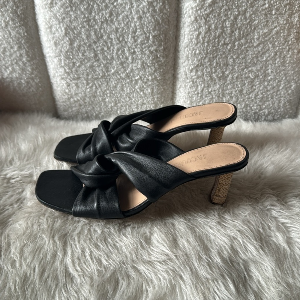 JACQUEMUS Black Twist Leather Mule Slipper Low Rope Heel Summer Sandal 7.5